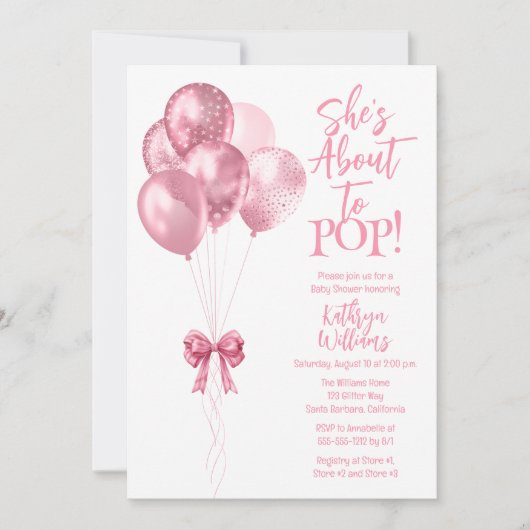 Roze Ballonnen Ze staat op het punt om Pop Baby sh Kaart (Voorkant)