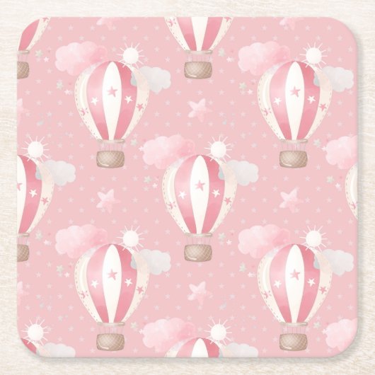 Roze ballonpatroon kartonnen onderzetters (Voorkant)