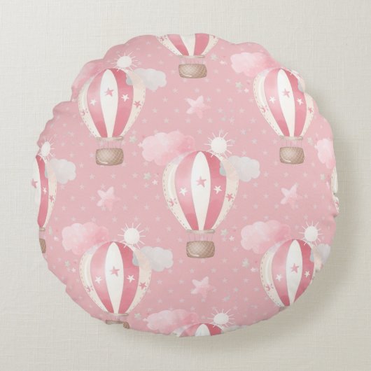 Roze ballonpatroon rond kussen (Voorkant)