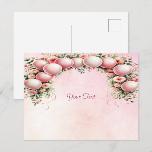 Roze Ballons Briefkaart (Voorkant / Achterkant)