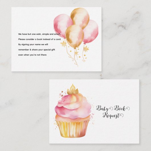Roze Ballons Cup Cake Baby Boek Aanvraag Informatiekaartje (Voorkant / Achterkant)