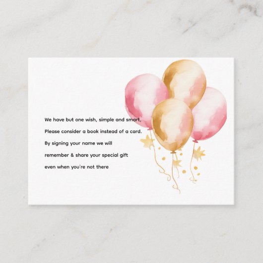 Roze Ballons Cup Cake Baby Boek Aanvraag Informatiekaartje (Voorkant)