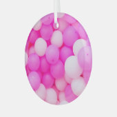Roze Ballons Feestelijke achtergrond ontwerp. Glas Ornament (Voorkant links)
