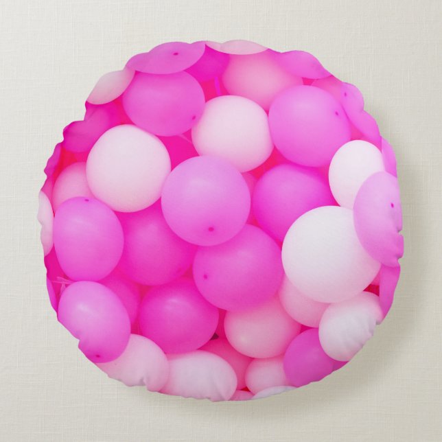 Roze Ballons Feestelijke achtergrond ontwerp. Rond Kussen (Voorkant)