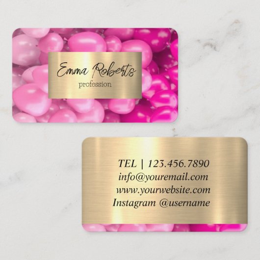 Roze Ballons Gouden Glitter Visitekaartje (Voorkant / Achterkant)