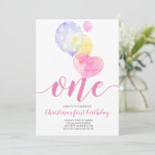 Roze ballons meisje eerste verjaardag op 1 januari kaart (Staand voorkant)