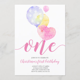 Roze ballons meisje eerste verjaardag op 1 januari kaart