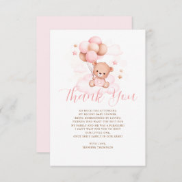 Roze ballons Teddy Bear Baby shower Bedankkaart