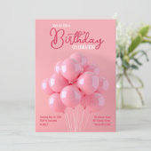 Roze Ballons Verjaardag uitnodiging (Staand voorkant)