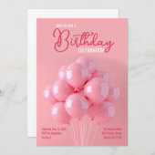 Roze Ballons Verjaardag uitnodiging (Voorkant / Achterkant)