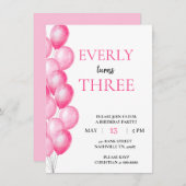 Roze ballonvaarder Uitnodiging (Voorkant / Achterkant)