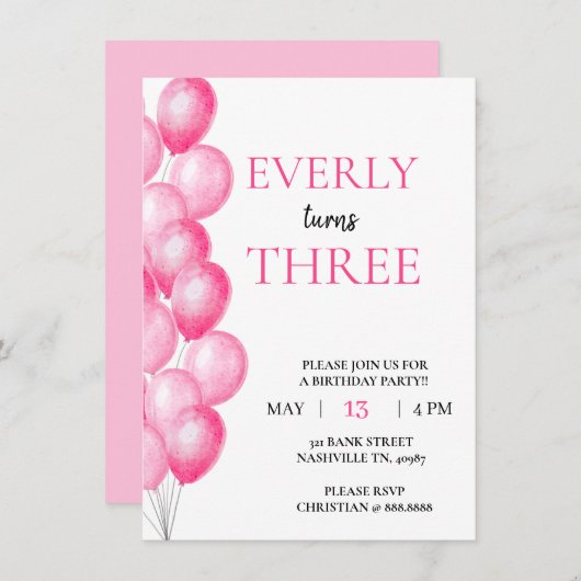 Roze ballonvaarder Uitnodiging (Voorkant / Achterkant)