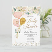 Roze ballonvaardig Baby shower Kaart (Staand voorkant)