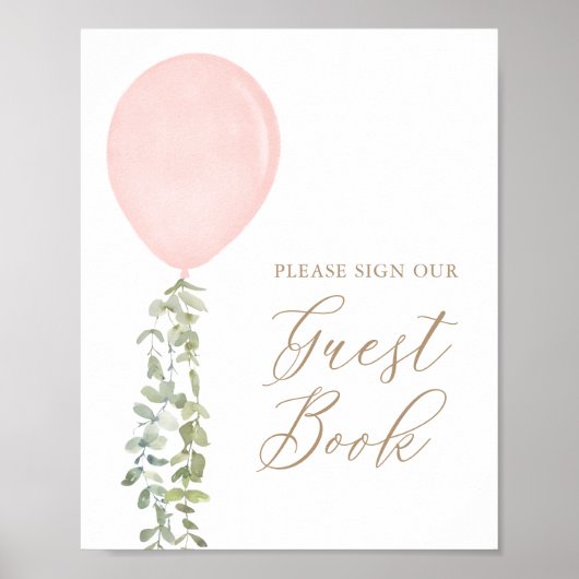 Roze Balloon Baby shower Gastenboek teken Poster (Voorkant)