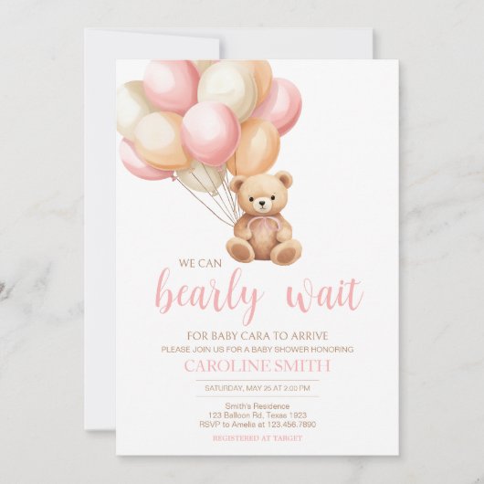 Roze Balloon Boho Beer Baby shower Kaart (Voorkant)