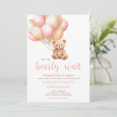 Roze Balloon Boho Beer Baby shower Kaart (Staand voorkant)