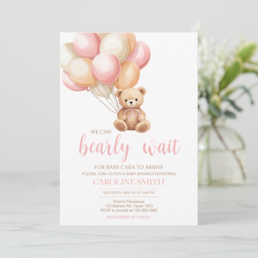 Roze Balloon Boho Beer Baby shower Kaart (Staand voorkant)