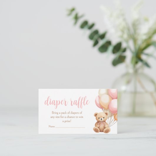 Roze Balloon Boho Beer Baby shower Luier Raffle Informatiekaartje (Staand voorkant)