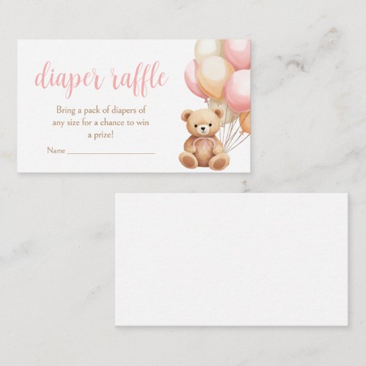 Roze Balloon Boho Beer Baby shower Luier Raffle Informatiekaartje (Voorkant / Achterkant)