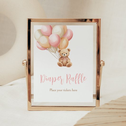 Roze Balloon Boho Beer Baby shower Luier Raffle Poster