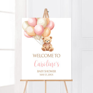 Roze Balloon Boho Beer Baby shower Welkom Poster