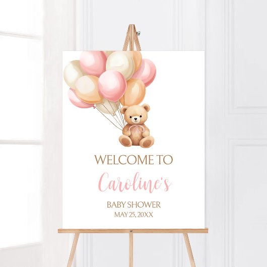 Roze Balloon Boho Beer Baby shower Welkom Poster