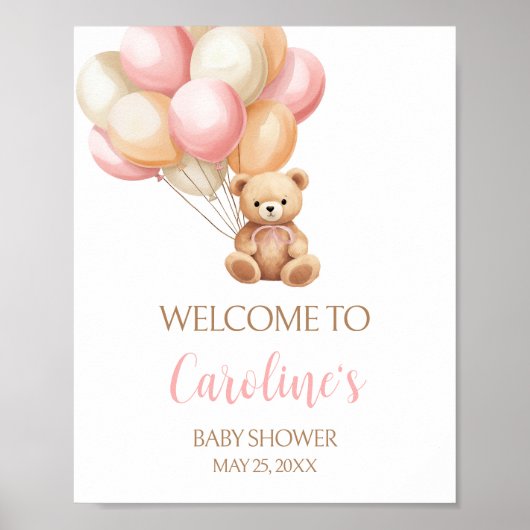 Roze Balloon Boho Beer Baby shower Welkom Poster (Voorkant)