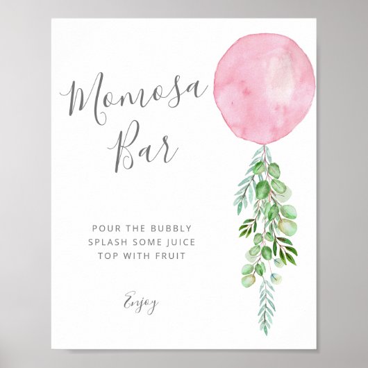 Roze Balloon Mimosa Bar Baby shower Game Poster (Voorkant)