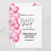 Roze Baloon Baby shower Invitation Kaart (Voorkant / Achterkant)
