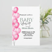 Roze Baloon Baby shower Invitation Kaart (Staand voorkant)