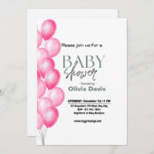 Roze Baloon Baby shower Invitation Kaart (Voorkant / Achterkant)
