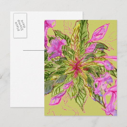Roze Balsam Flowers Bouquet op Green Briefkaart (Voorkant / Achterkant)