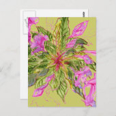 Roze Balsam Flowers Bouquet op Green Briefkaart (Voorkant / Achterkant)