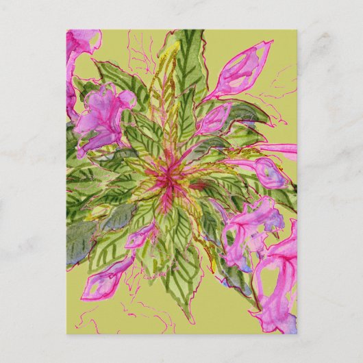 Roze Balsam Flowers Bouquet op Green Briefkaart (Voorkant)