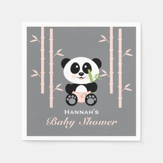 Roze Bamboe Panda in Luiers Baby shower servetten (Voorkant)