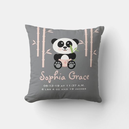Roze Bamboo Panda Birth Announcement PIllow Kussen (Voorkant)