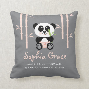 Roze Bamboo Panda Birth Announcement PIllow Kussen