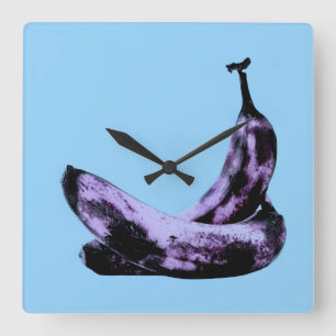 Roze Bananas Pop Art Vierkante Klok
