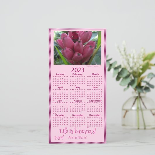 roze bananen feestdagenkaart (Staand voorkant)