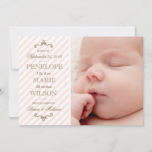  roze band babymeisje aankondiging (Voorkant)