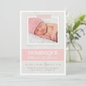 Roze band op houten korrel Aankondiging van de geb (Staand voorkant)