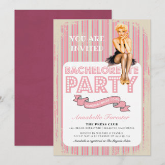 roze band retro Pin Up Girl Bachelorette Kaart
