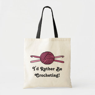 Roze band van garen en haakhaken tote bag