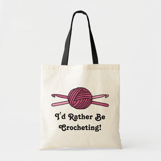 Roze band van garen en haakhaken tote bag (Voorkant)