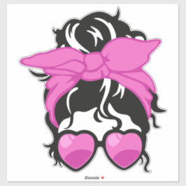 Roze bandana en hartbril Messy Bun Sticker