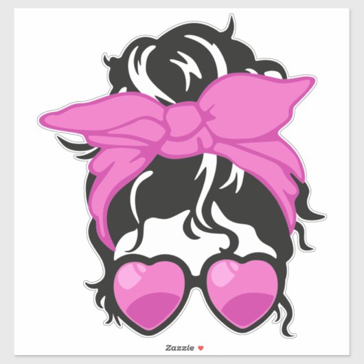 Roze bandana en hartbril Messy Bun Sticker (Vel)