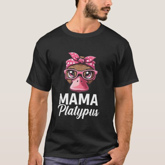 Roze Bandana Glazen Platypus Moederdag T-shirt (Voorkant)