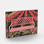 Roze bank met roze tulpen fotoblokken (Links)
