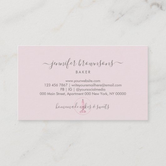 Roze banketbakkersgebak Logo Chef Bakkerij Visitekaartje (Achterkant)