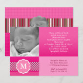 Roze bantisme Baby Girl Monogram Kaart (Voorkant / Achterkant)